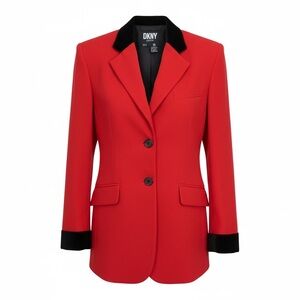 DKNY Red Wool Blazer with Black Velvet Trim 2P